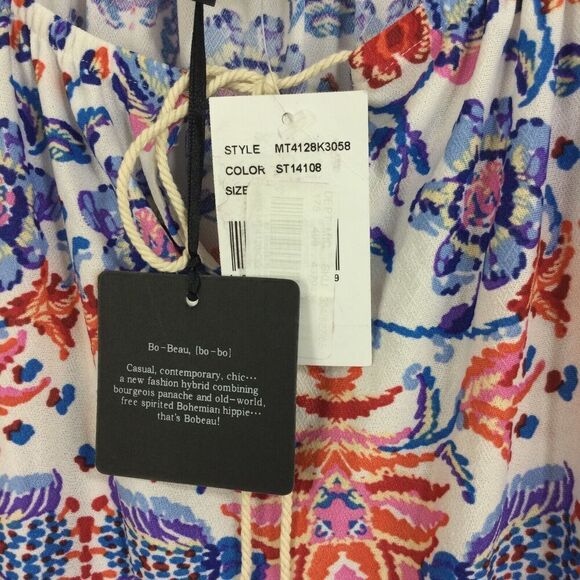 Bobeau Womens Bohemian Tassel Short Sleeve Colorful Boho Tunic Blouse Top S NWT - Picture 5 of 9